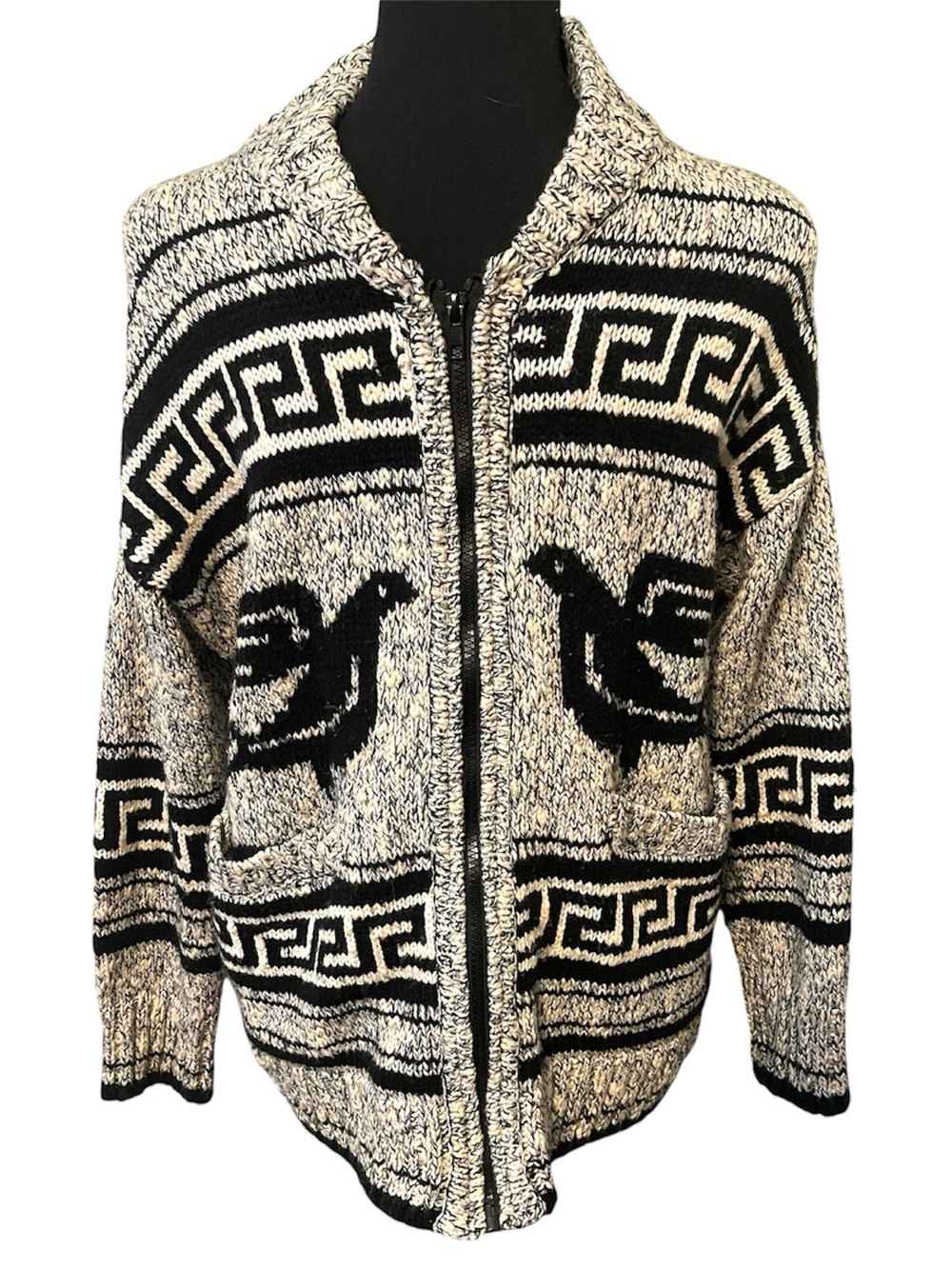Obey Black and Cream Patterned Zip-Up Sweater Jacket